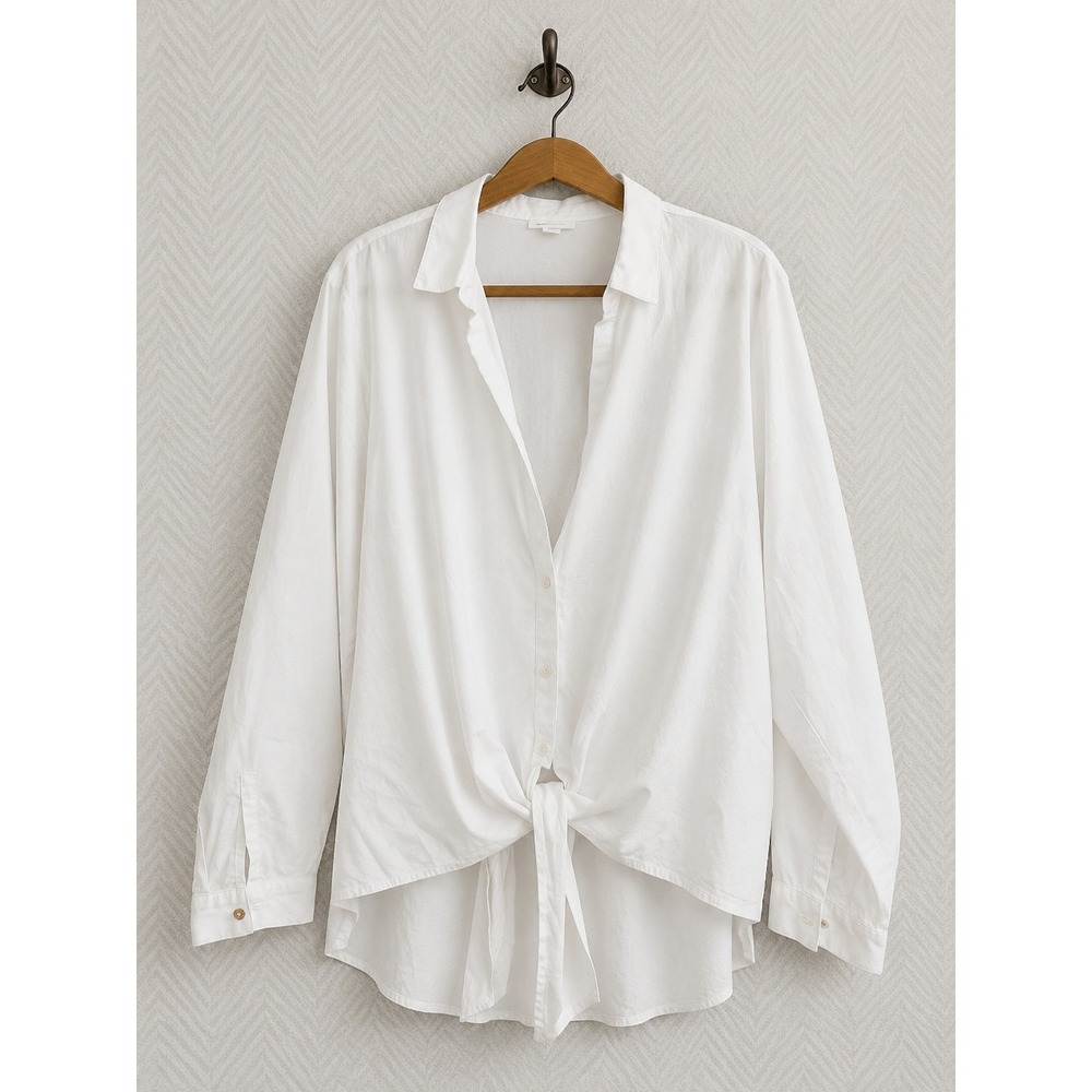 J. Jill White Shirt Collection Button Down Front Tie Blouse XL NWOT
